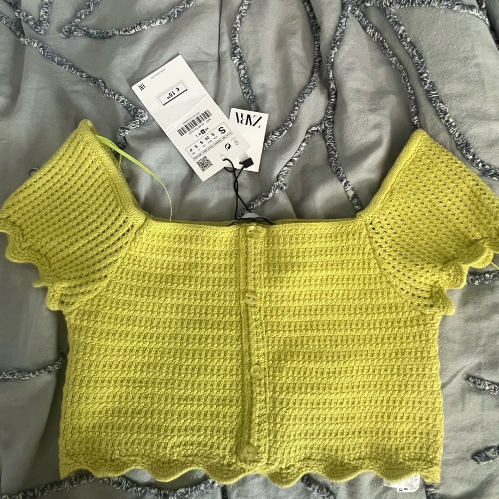 NWT ZARA green/yellow crochet crop top size S
